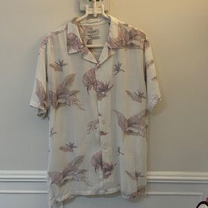 Industrie Australia Cream and Pink Leaf Print Shirt M.